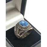 1980 10k white gold college ring greene county tech set with blue topaz weight 15.8g