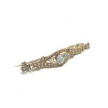 15ct Gold Antique Opal & Pearl Bar Brooch, As Seen (6.8g)