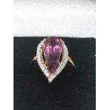 9ct Gold Diamond Framed Pearl Cut Tourmaline Ring (2.9g)