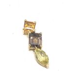 9ct gold citrine & smoky quartz drop pendant (2.5g)