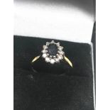 18ct Gold Sapphire & Diamond Halo Ring (3.5g)