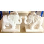 Pair white marble elephants, approximate measurements of each Height 8 inches, Width 8 inches, Depth