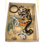 Antique and later costume jewellery, Jet guard chain, deco necklace, Murano wedding cake beads seiko