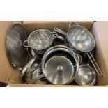 Selection of kitchenware to include saucepans, colanders etc