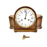 Vintage 2 keyhole mantel clock with pendulum and key, untested