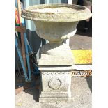 Concrete planter and stand, overall height 34 inches, Diameter 20 inches