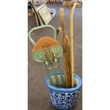 Blue and White pot stick stand together with sticks