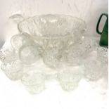 Glass punch bowl and 10 cups