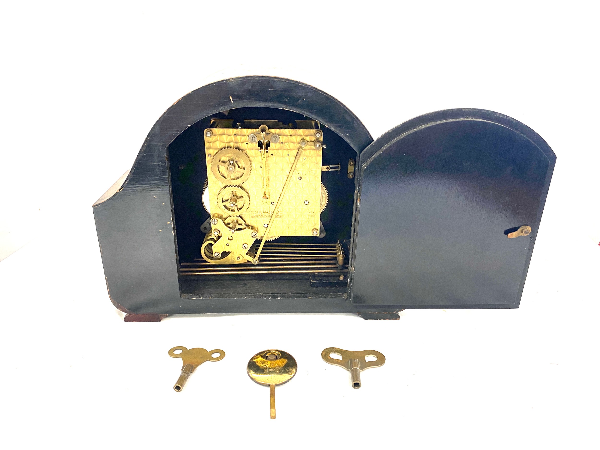Smiths 3 Key hole mantle clock, with key and pendulum , untested - Image 2 of 4