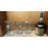 Three glass named jugs to include Carlsberg, Schweppes etc and a V.S.O.P Courvoisier ice bucket