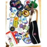 Large selection of Girl guide/ scout memorabilia includes cloth badges, belts,