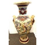 Large oversized Oriental hand painted vase measures approx 30.5 inches 15 inches wide, af