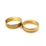 Two 9ct gold rings, both hallmarked, one ring has a split total weight approx 7 grams