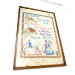 Vintage framed sampler/ needle work measures approx 15 inches by 11 inches