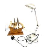 Anglepoise desk lamp and a carved ship desk lamp