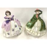 2 Small Coalport lady figures, Fairest Flowers Holly and Violet, both in good overall condition