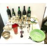 Selection of silver plated items, wine, ginger beer etc