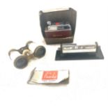 Selection of miscellaneous includes Desk calendar, Opera glasses and a boxed Barclay table lighter