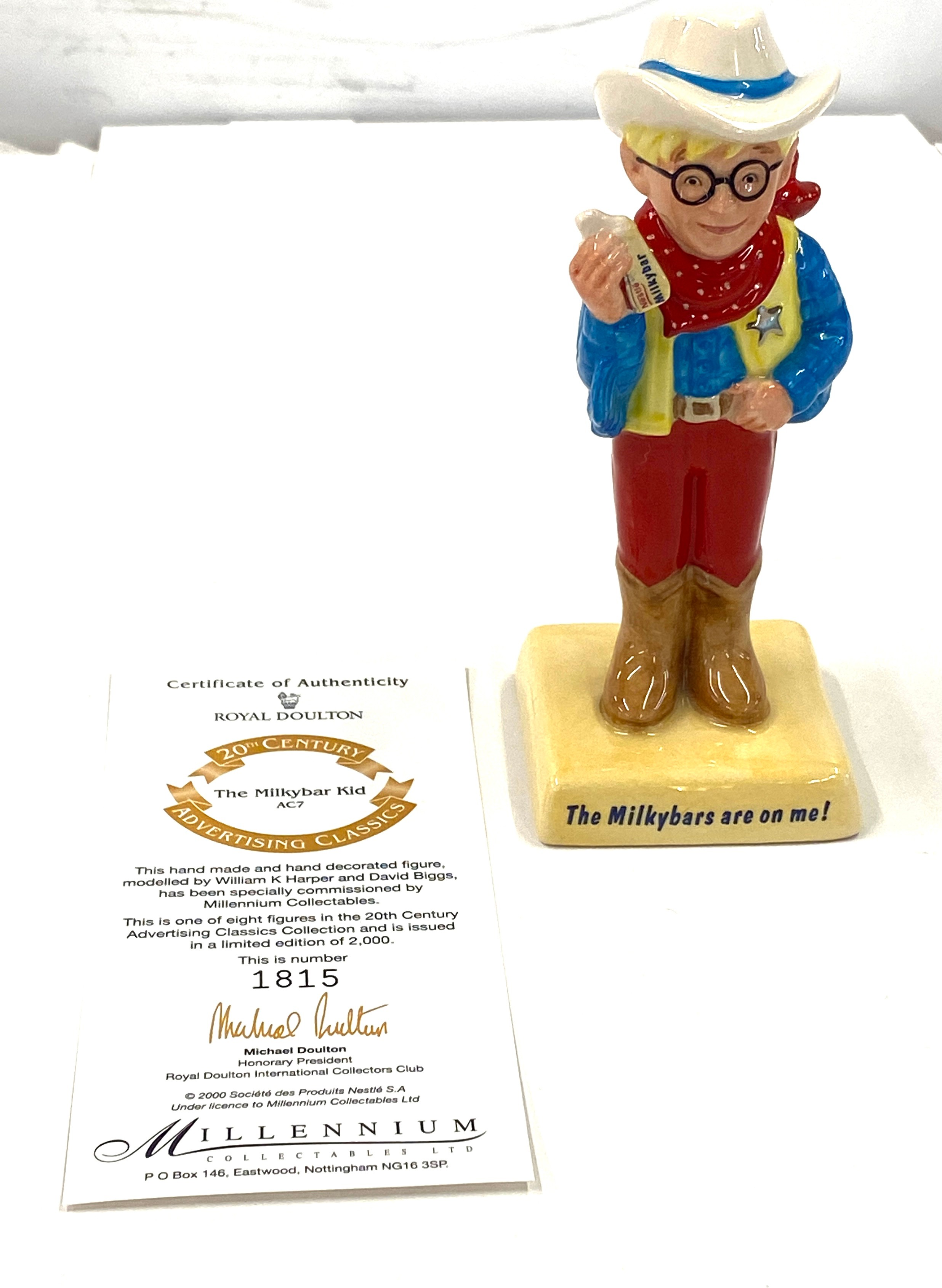 Limited edition 20th century advertising classics Royal Doulton The Milkybar Kid, 1815/2000, good