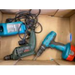 Selection of drills includes Hitachi zk 2015 drill, Bosch drill rsp400/2 and a mikita drill