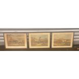3 framed hunting scene prints each measures approx 16 inches by 12 inches