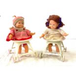 2 Vintage 1968 Ideal Toddler ring pull moving doll with baby walker (one in working order)