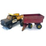 Vintage tin plate Tonka dumper truck, Tonka trailer,