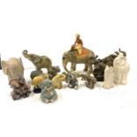 Large selection of assorted Elephant figures includes the julian collection, brass etc