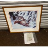 Large framed print "cougar in winter" 2004, by jim collins measures appron 18 inches by 23 inches