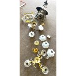 Four assorted metal and glass vintage ceiling lights