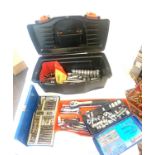 Plastic tool box with contents such as sockets etc