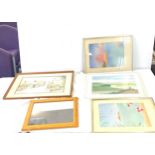 Selection 3 framed prints/ paintins, 1 framed mirror