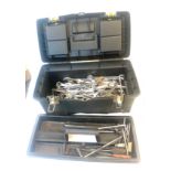 Plastic tool box with contents such as spanners etc
