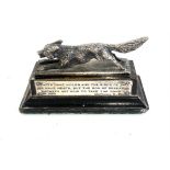 Antique vintage fox trophy mascot, the plinth with sterling silver plaques with religious verses,