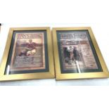 Two vintage framed prints to include Frys Magazine and Famous fights approx measures of frames 22.