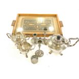Silver plated tea set on a tray
