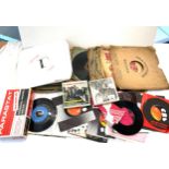 Selection of vinyl records, tapes, record cleaner etc