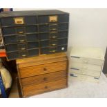 Three vintage boxes with contents to include watch maker tools and equipment etc