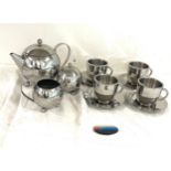 Sabichi stainless steel tea set includes 4 cups, 4 saucers, tea pot, milk jug, sugar pot etc