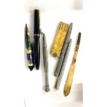 Selection of assorted pens, Ruler etc includes 14ct gold nib pen etc