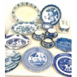 Selection of antique and vintage blue and white pottery pieces to include Delfes etc