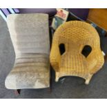 Small wicker chair and a vintage curved small chair