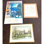 Selection of 3 framed prints one signed, various sizes, various scenes