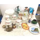 Selection of named pottery to include Royal Doulton, Masons, Ainsley, Wedgwood unicorn 754/3 toby