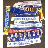 Selection of vintage and later football scarves to include Chelsea, West Ham etc