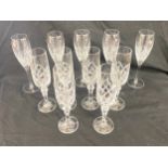 Selection of 11 Crystal Champagne flutes (5 of which are Royal Doulton), all in good overall