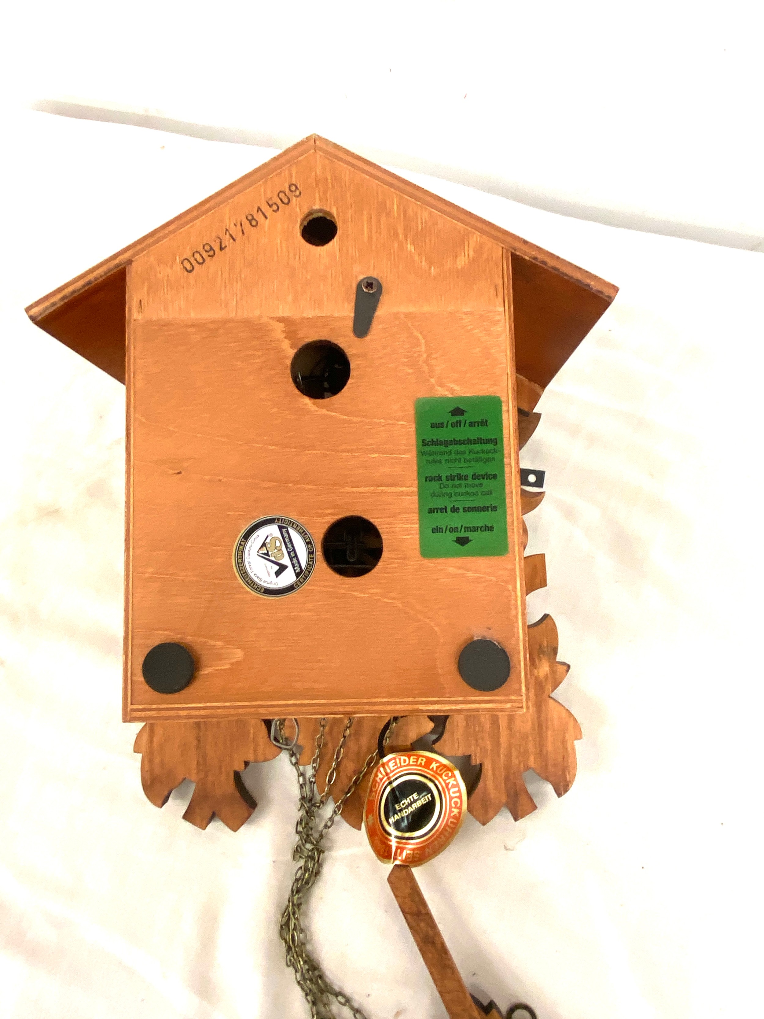 Vintage Schneider wall hanging cuckoo clock, approximate measurements of clock Height 12 inches, - Bild 3 aus 3