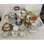Selection of miscellaneous pottery to include jugs, candle sticks, trinkets, cups and saucers etc