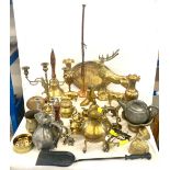 Large selection of brassware to include: vases, animal pieces, lady bell, bell etc