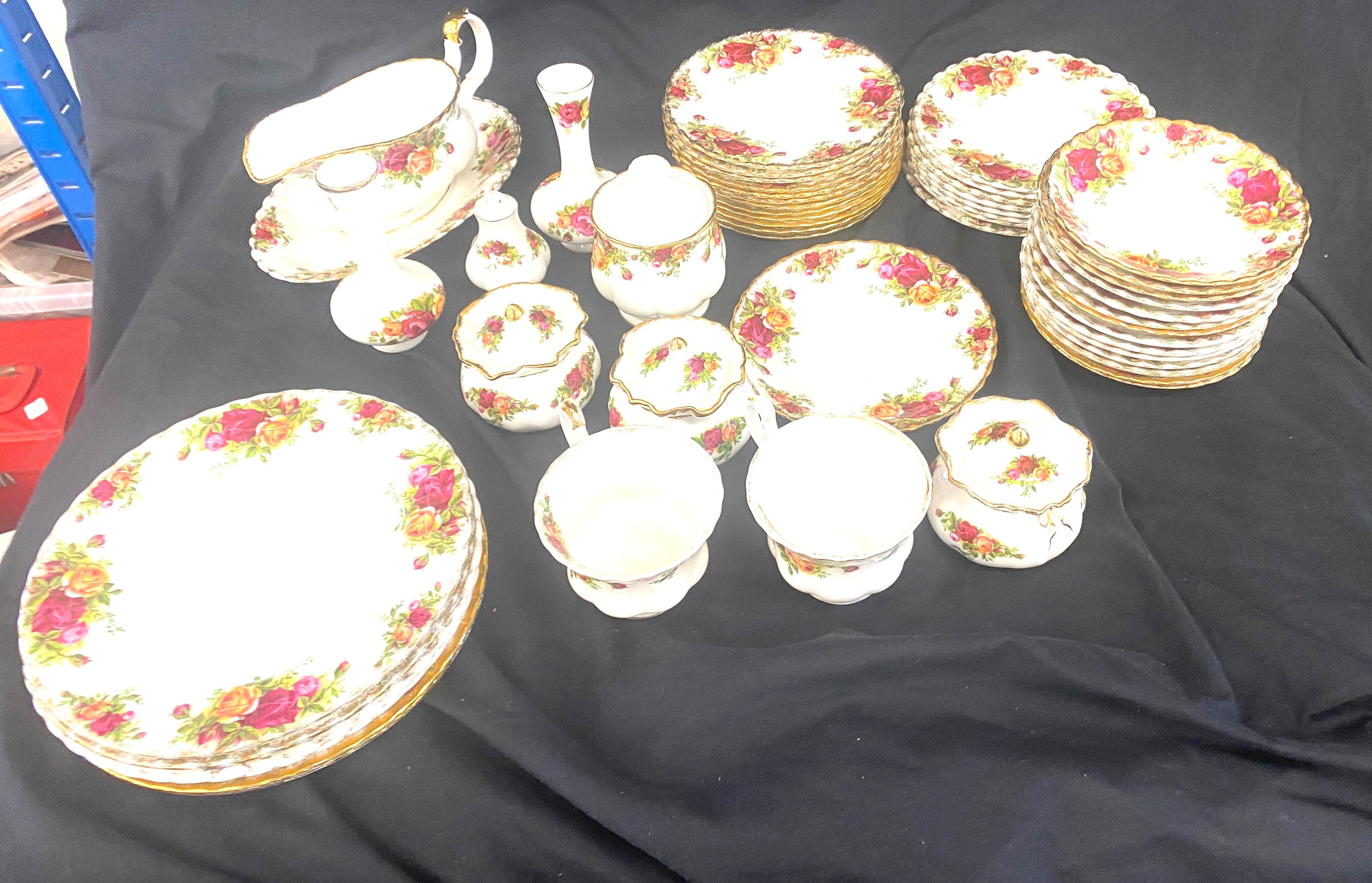 A selection of 52 pieces of Royal Albert Old Country Rose pottery to include cake plates, sandwich